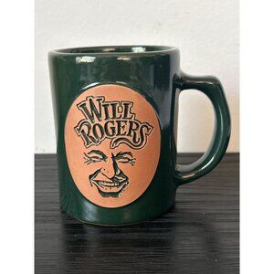 VTG Frankoma Pottery Will Rogers Green & Terracotta Coffee Mug USA Western Charm